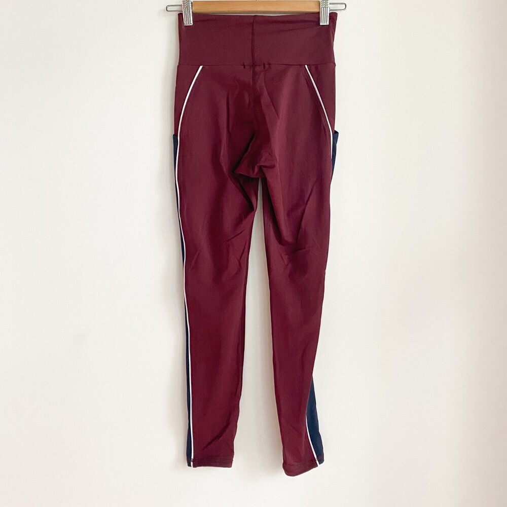 Michi Burgundy Navy Blue Colour block Media Pocket Leggings XS - Picture 3 of 5